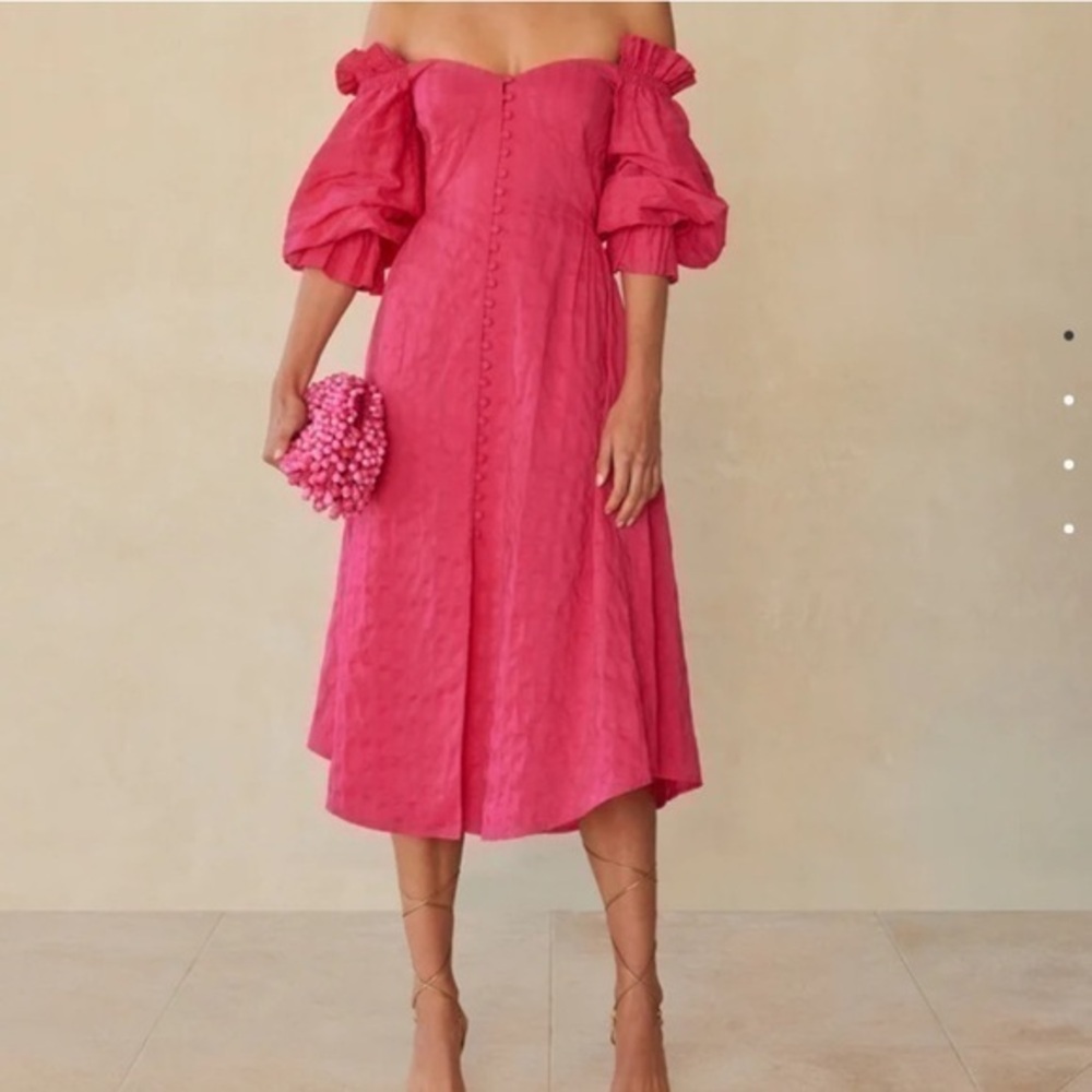 Cult Gaia Pink Off-Shoulder Midi Dress